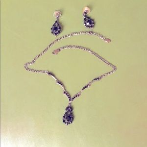 Earring and necklace black rhinestone set